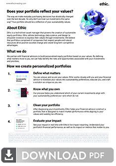 Ethic customized ESG portfolio fact sheet